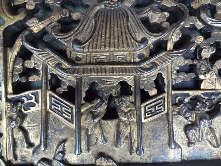 19th Century Large Antique Chinese Architectural Woodwork Fragment For Sale