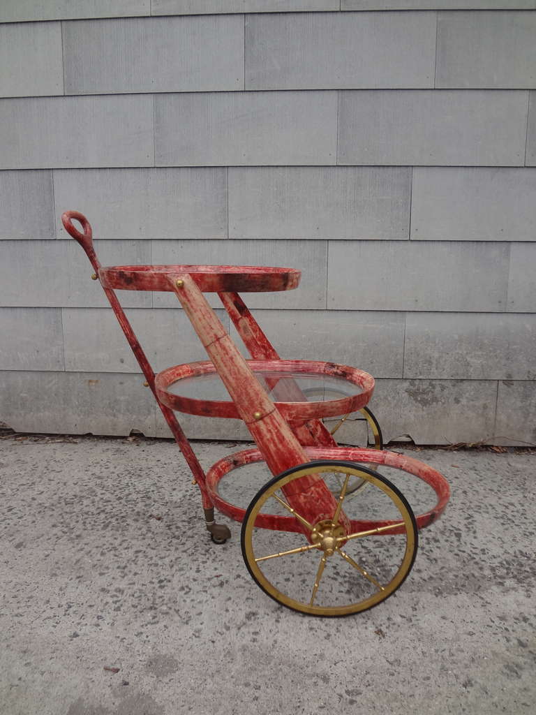 Italian Aldo Tura Goatskin Bar Cart For Sale