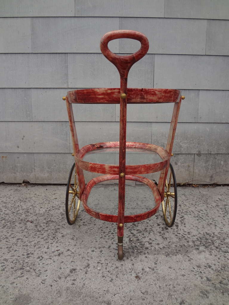 Aldo Tura Goatskin Bar Cart In Excellent Condition For Sale In Sleepy Hollow, NY