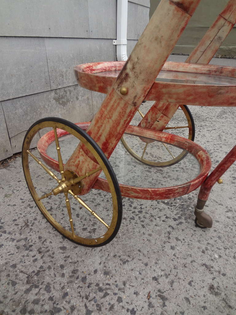 Brass Aldo Tura Goatskin Bar Cart For Sale