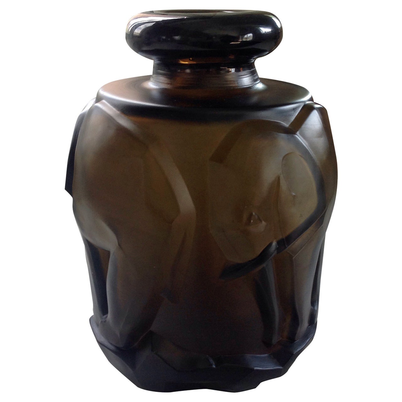 Rare Art Deco Art Glass Vase with Elephants For Sale