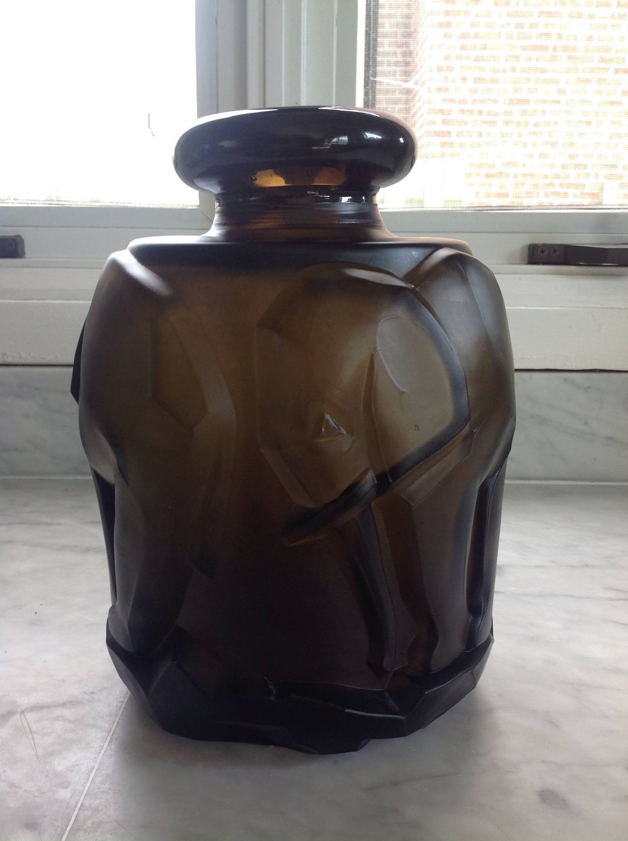 Rare Art Deco Art Glass Vase with Elephants