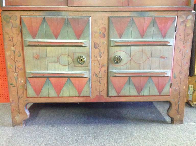 Folk Art Continental Paint-Decorated Cupboard Dated 1922 For Sale