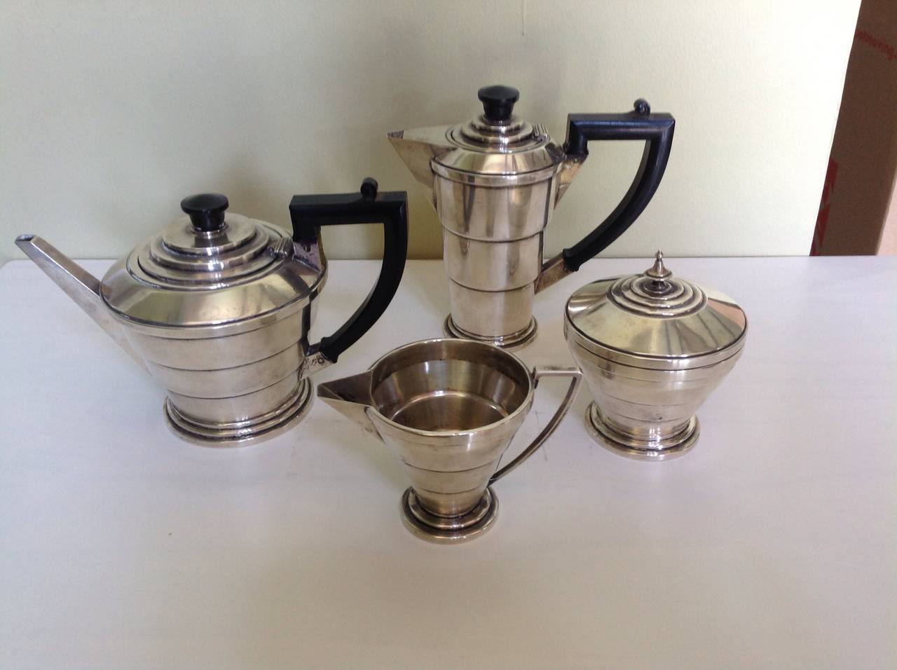 English Art Deco Sterling Silver Tea Set by A.L. Davenport Ltd For Sale 3