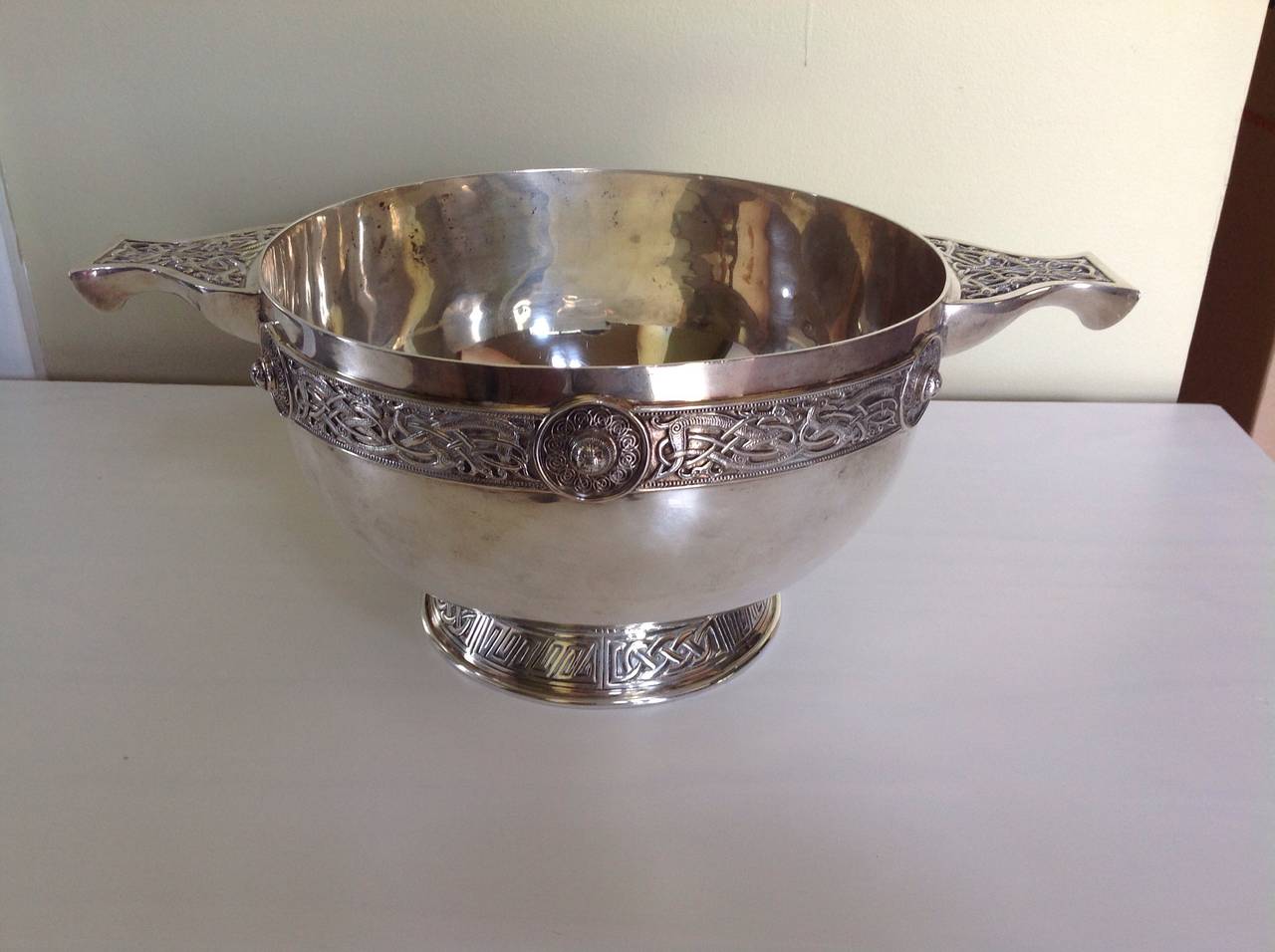 English Sterling Silver Bowl with Celtic Motif by J. Wakeley and F.C. Wheeler