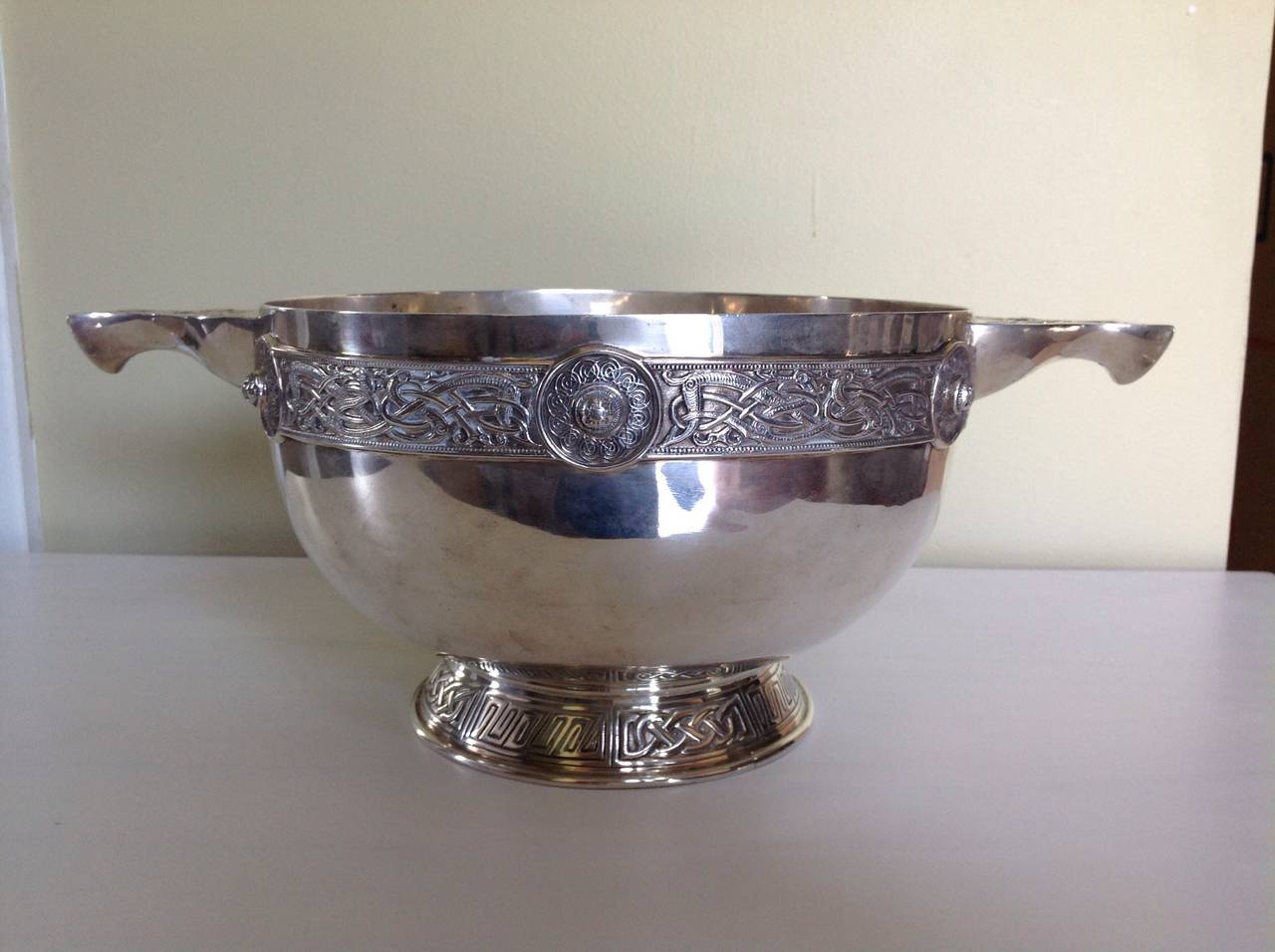 Arts and Crafts English Sterling Silver Bowl with Celtic Motif by J. Wakeley and F.C. Wheeler For Sale