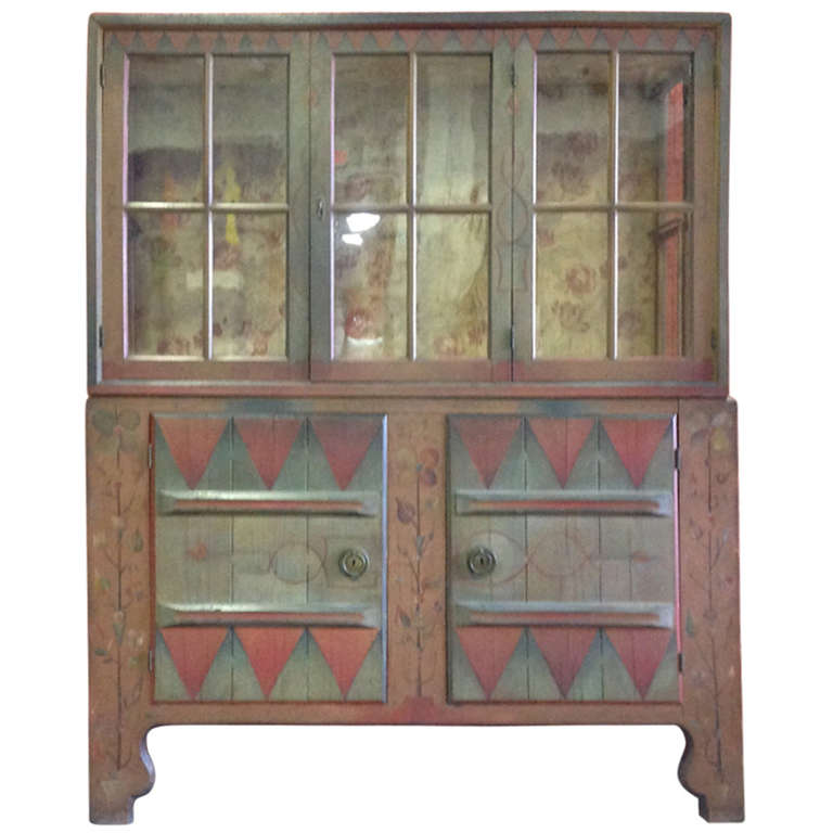 Continental Paint-Decorated Cupboard Dated 1922 For Sale