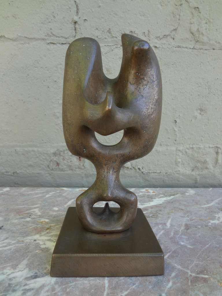A beautiful patinated bronze sculpture by important Romanian born sculptor Victor Roman (1937-1995) circa 1980. This sculpture is unsigned but it came from the same estate as a signed and inscribed coffee table by the artist and we guarantee its