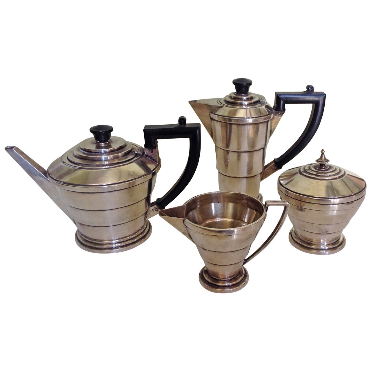 English Art Deco Sterling Silver Tea Set by A.L. Davenport Ltd For Sale