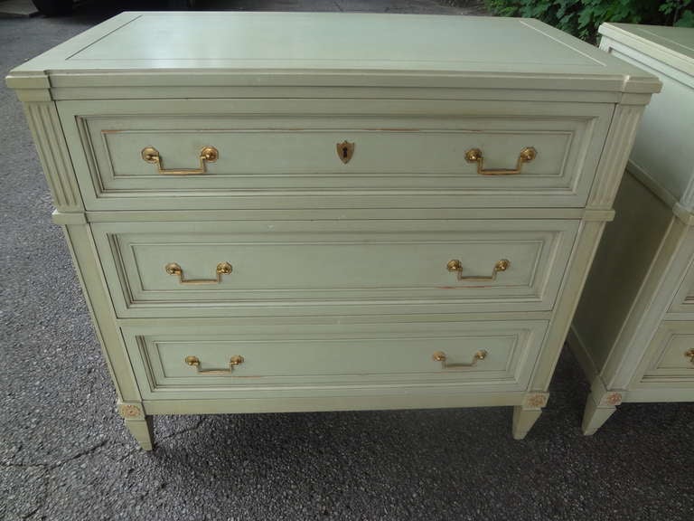Gilt Pair of Painted Neoclassical Revival Commodes