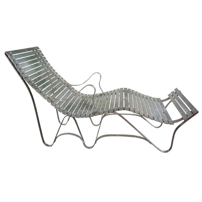 Outstanding Vintage Polished Iron Chaise Longue For Sale at 1stDibs