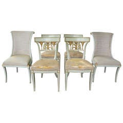 Six Neoclassical Revival Painted and Gilded Dining Chairs