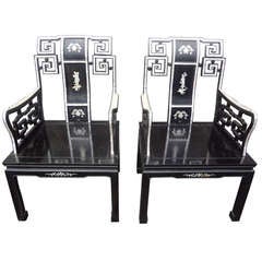 Early 20th Century Chinese Armchairs with Mother of Pearl Inlay