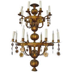 Antique Unusual Gilded Tole 19th Cent. Chandelier