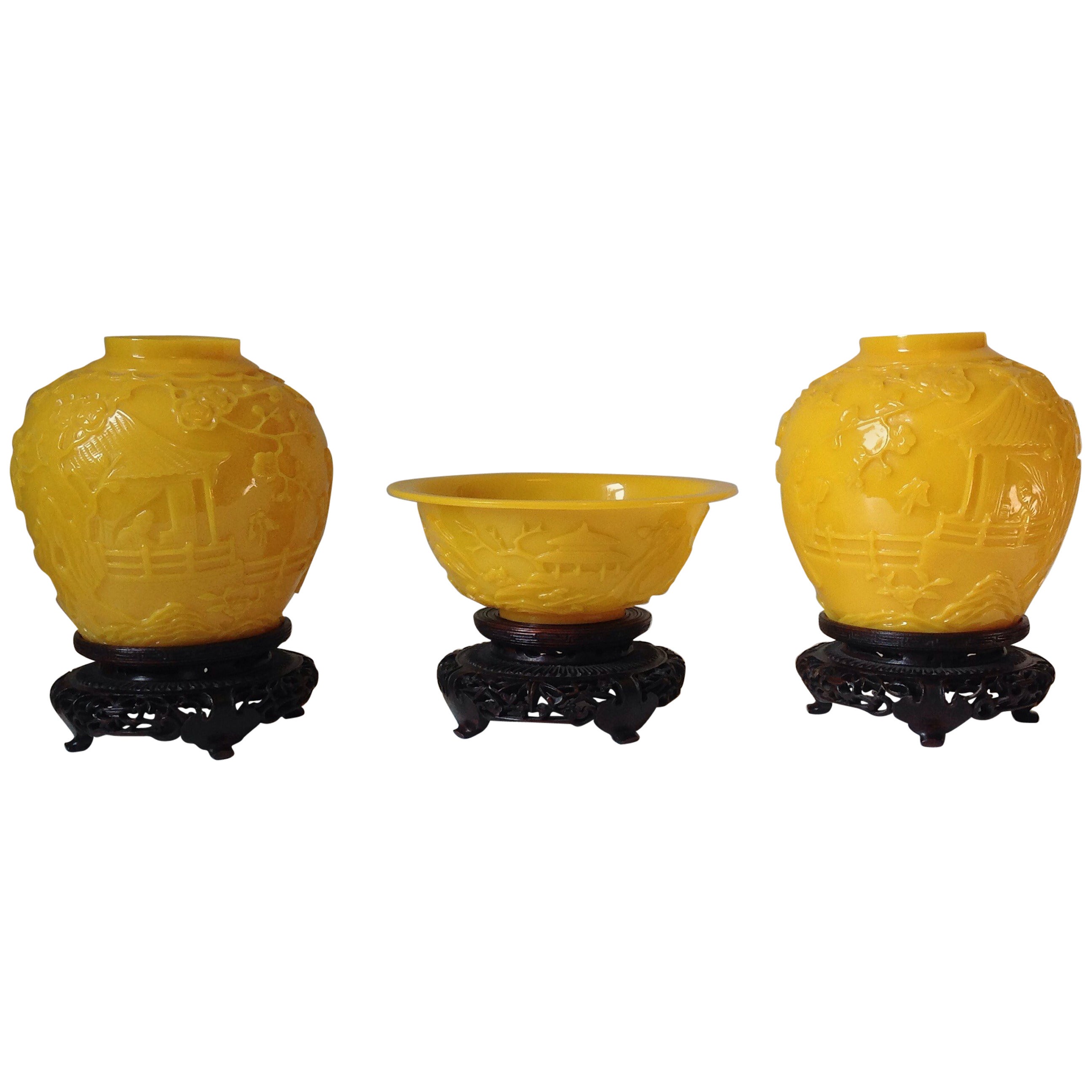 Rare Set of Yellow Peking Glass For Sale