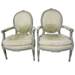 Pair Louis XV1 Style Painted Armchairs