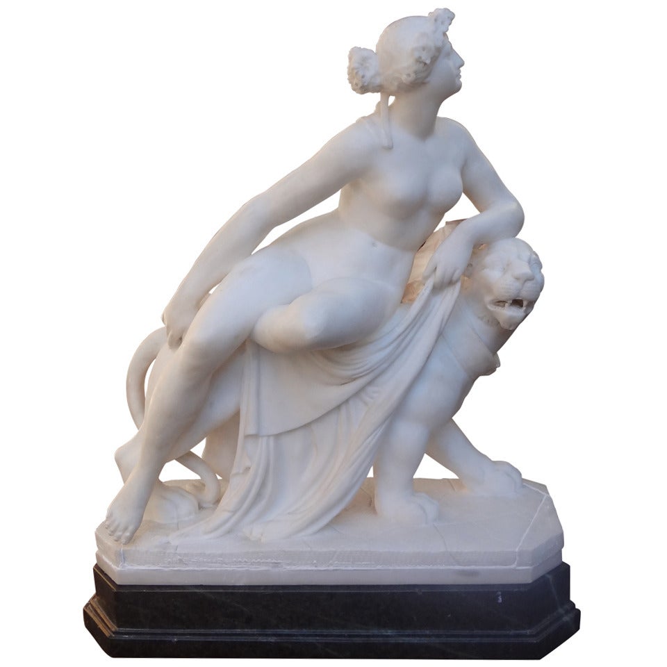 19th Century Alabaster Sculpture of Ariadne and the Panther