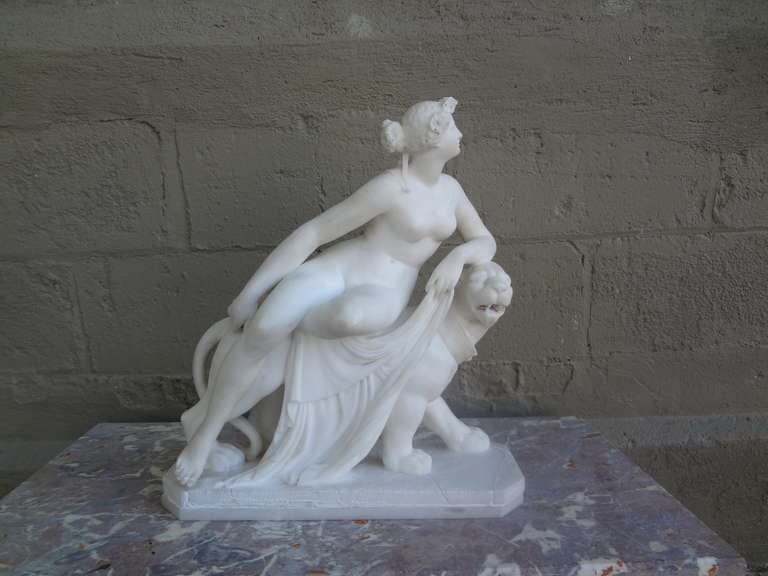 Classical Greek 19th Century Alabaster Sculpture of Ariadne and the Panther