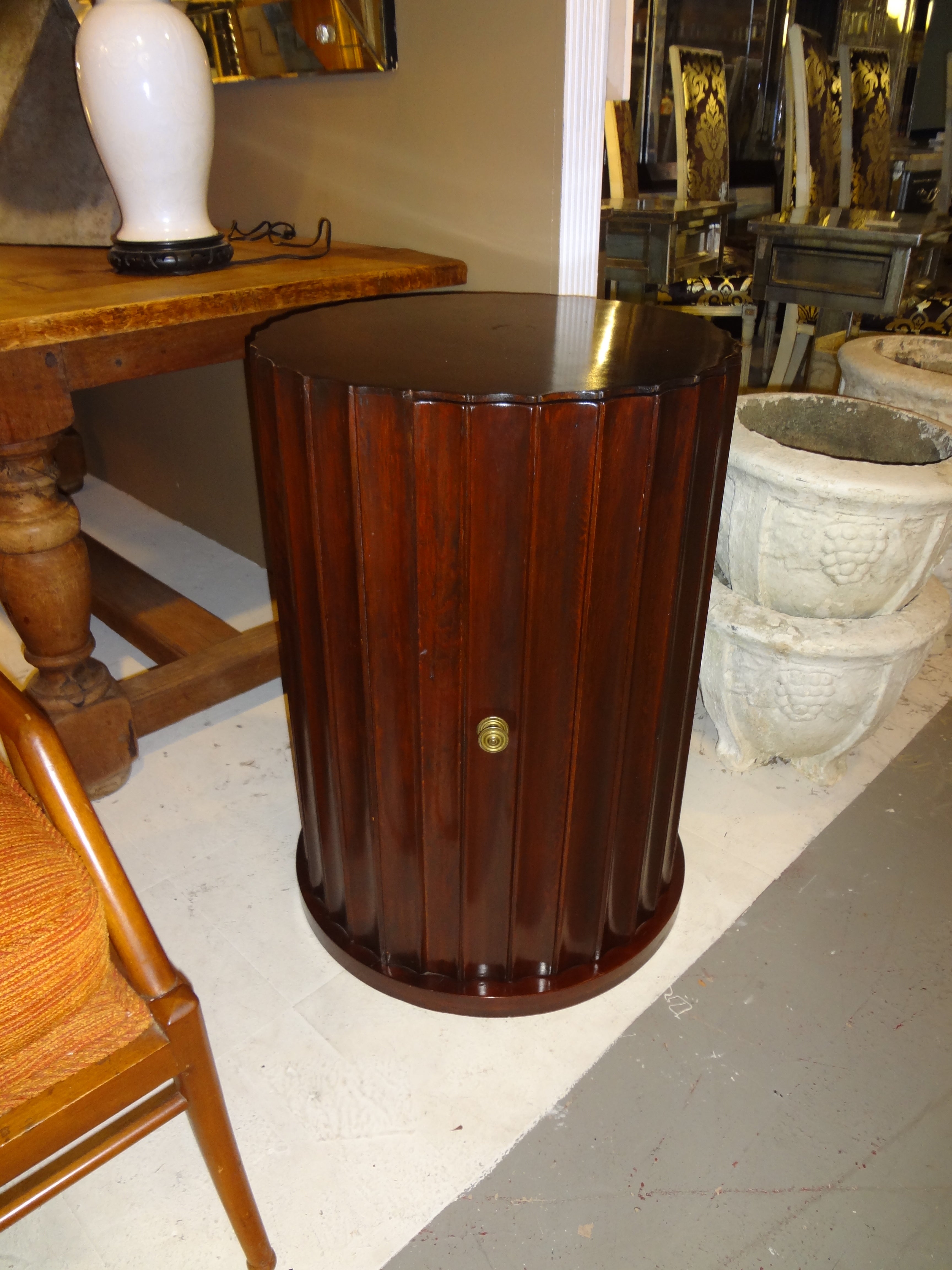 Custom Mahogany Fluted Pot Cabinet With Fitted Interior For Sale
