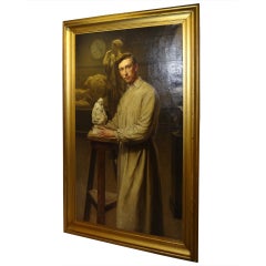 large oil potrait of a sculptor in his studio by A. C. C Jahn