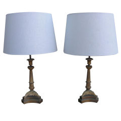 Pair of French Empire Style Gilt Bronze Table Lamps