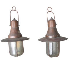 Antique Pair of French Industrial Lanterns