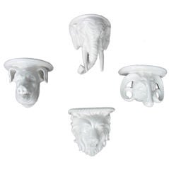 Vintage Set of 4 Italian Ceramic  Animal Head Brackets