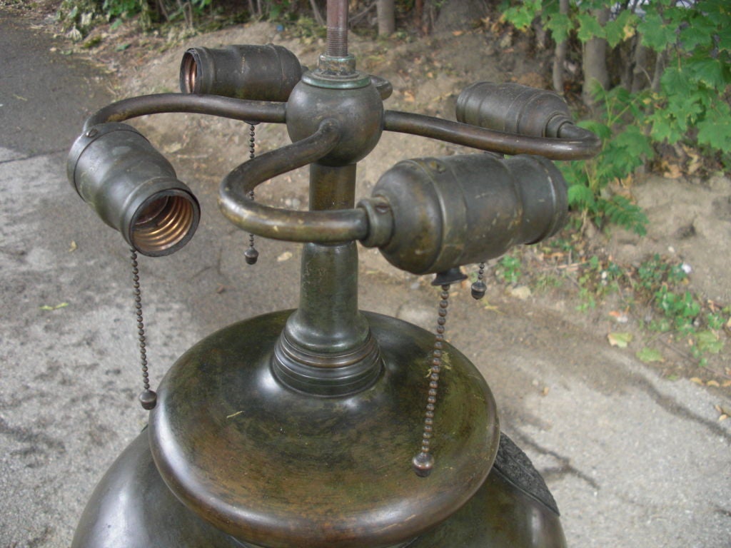 Large Asian Style Patinated Bronze Lamp, circa 1910 6