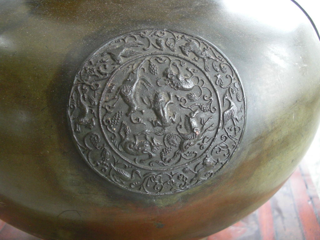 Large Asian Style Patinated Bronze Lamp, circa 1910 1
