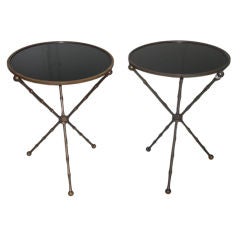 Two Vintage Faux-Bamboo Brass Side Tables