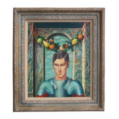Surrealist oil on canvas self-portrait by Clement, 1965
