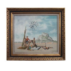 Vintage Surrealist oil on canvas by Clement, dated 1962