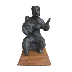 Original Mother and Child Bronze by Chaim Gross, 1976