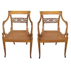 Pair of 1950's faux-bamboo  caned armchairs
