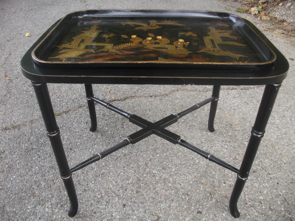 19th cent. chinoiserie paper mache tray on custom stand