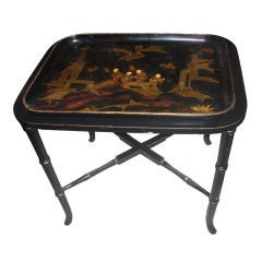 19th cent. chinoiserie paper mache tray on custom stand