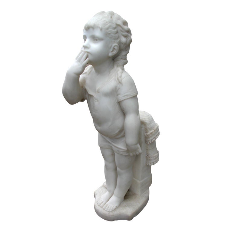 Outstanding marble carving of a little girl signed Bertozzi 1885
