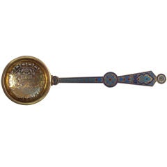 19th century Russian silver, gold wash and enamel tea strainer