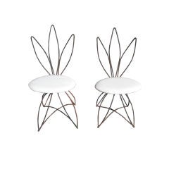 Pair of unusual 1950's/60's "flower petal-form" iron chairs