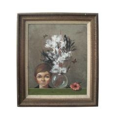 Surrealist oil on canvas signed Clement and dated 1961