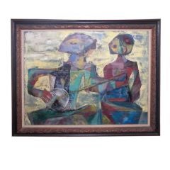 Cubist oil on canvas of musicians signed Wolins circa 1960
s