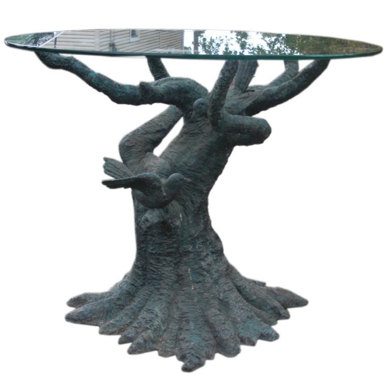 Vintage tree form bronze table base with birds