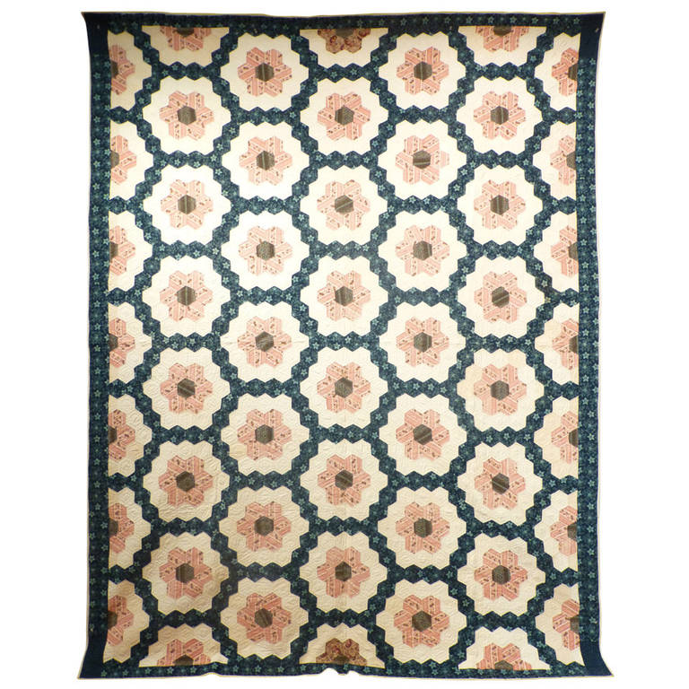 Antique Quilt "Mosaic Hexagons" For Sale at 1stdibs