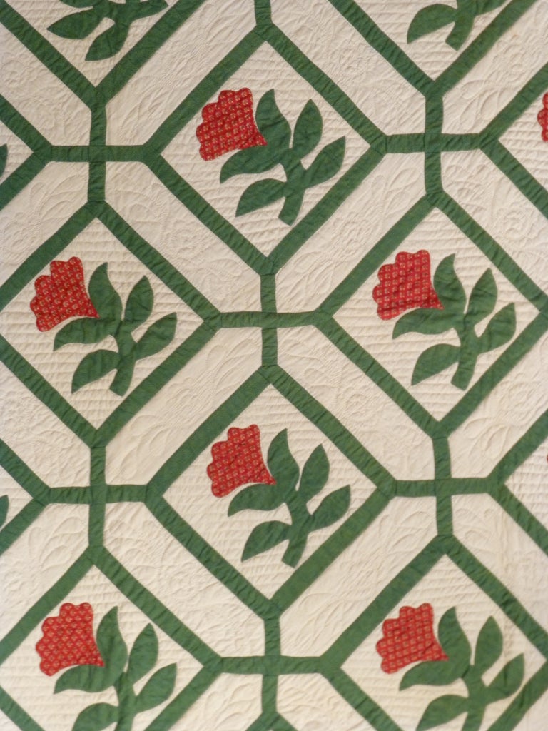 Antique Quilt Floral Applique within Pieced Maze For Sale at 1stdibs