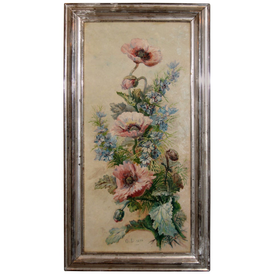 A French Oil on Canvas Painting of Poppies Signed and Dated 1896