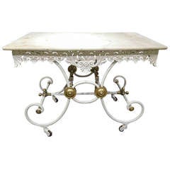 A French Cast Iron Bakers Table With Marble Top, Late 19th Century