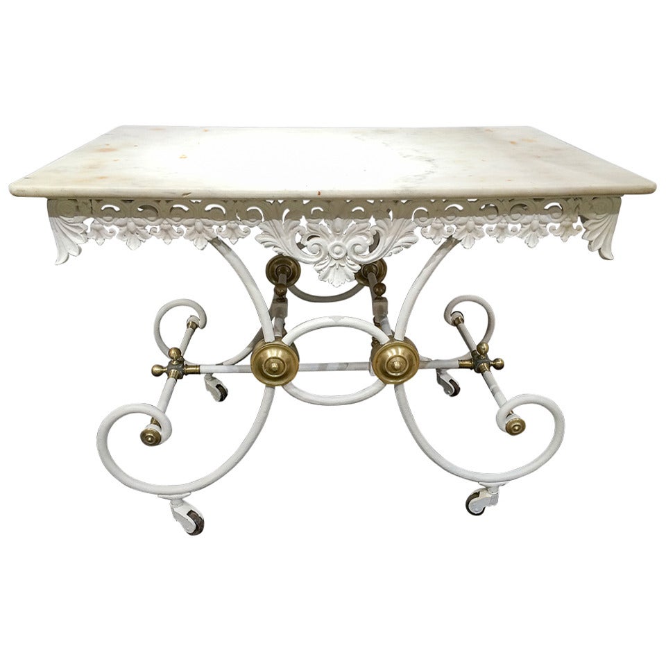 A French Cast Iron Bakers Table With Marble Top, Late 19th Century