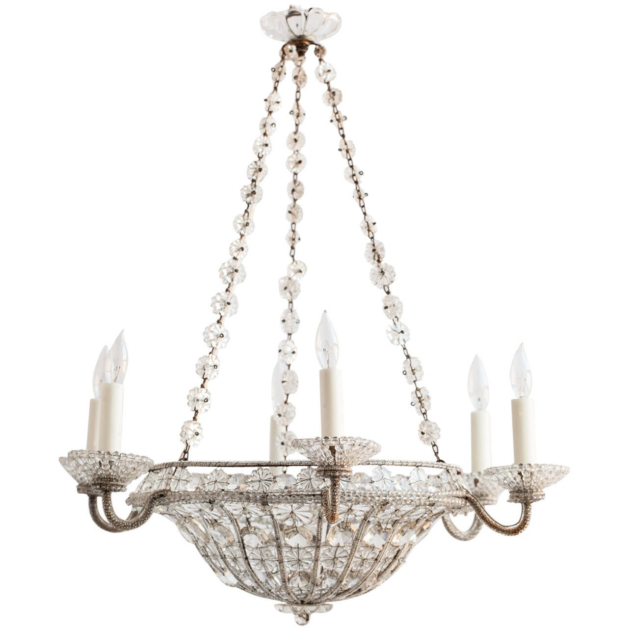 French Chandelier In A Basket Shape With Crystal Flowers Circa 1900 French Chandelier In A Basket Shape With Crystal Flowers Circa 1900 For