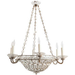 French Chandelier in a Basket Shape with Crystal Flowers, circa 1900 1