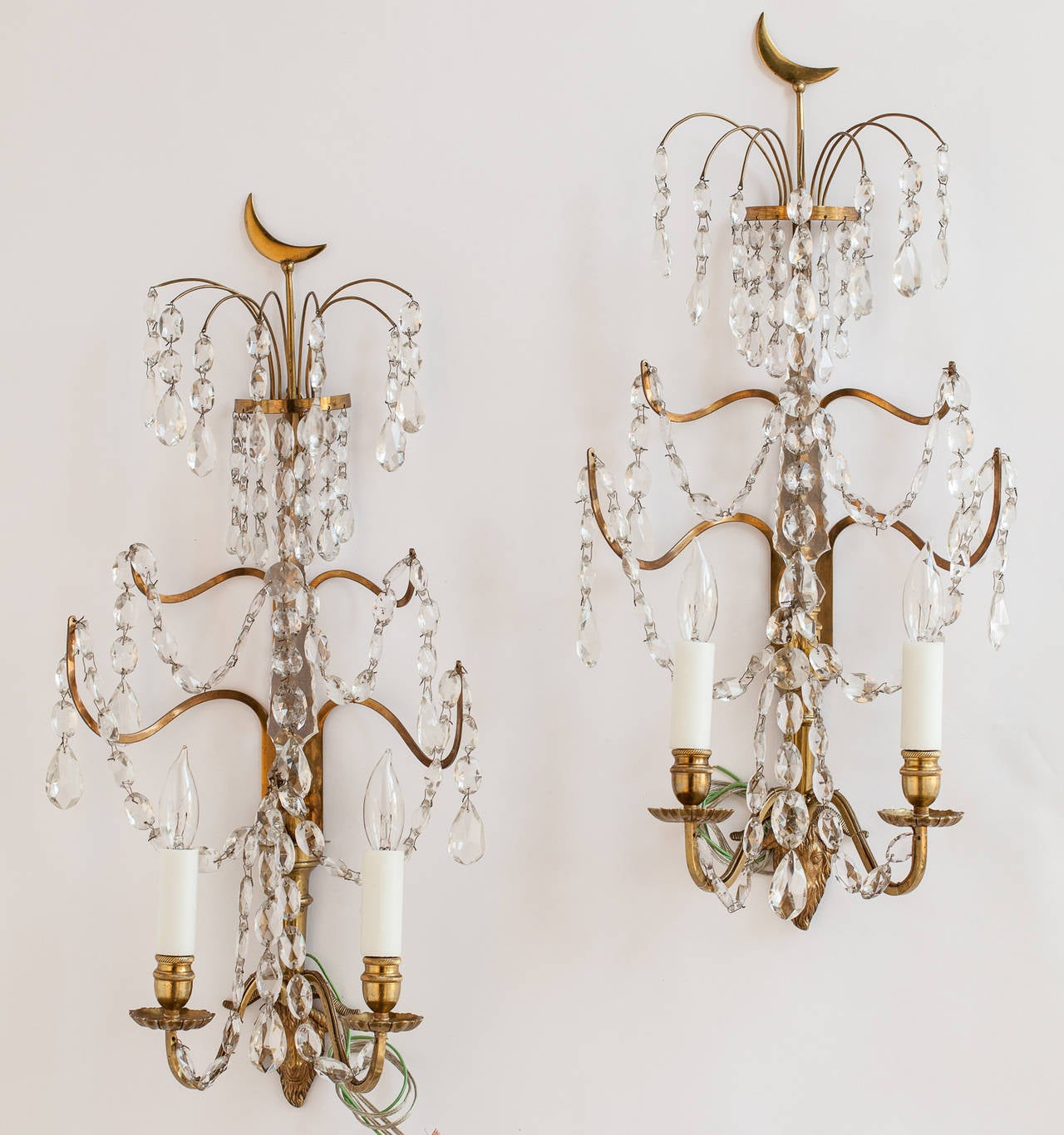 Pair of Swedish Crystal and Brass Sconces, circa 1880 at 1stdibs